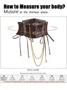 1pc Women's Coffee Brown Punk Style PU Leather Elastic Waist Belt With Chain Decor, Suitable For Halloween Party, Gathering Or Daily Wear