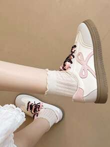 1 双女童/青少年 PU 皮革防滑鞋底时尚运动鞋，低帮休闲鞋，适合春秋季节穿着 - 粉色 - 查看 3