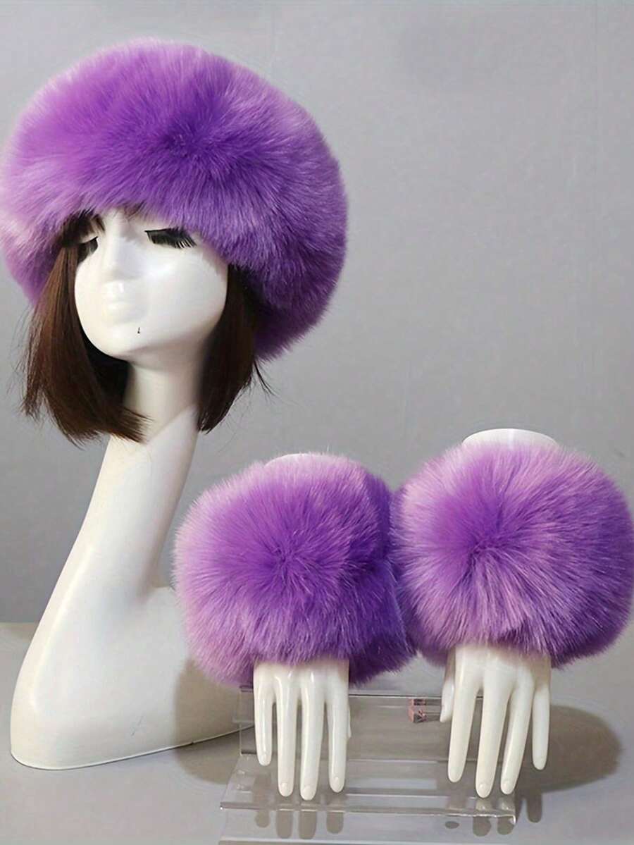1pc Faux Fur Headband + 2pcs Faux Fur Arm Warmers Valentines Gift