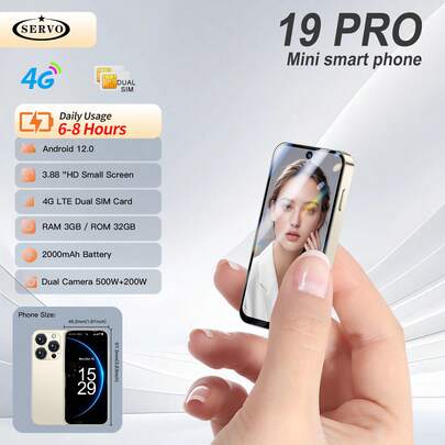 SERVO 19 PRO Mini Smartphone Android 12.0 Battery 2000mAh 3GB+32GB Dual Card 3.88 Inch Display 4G LTE Small Phone