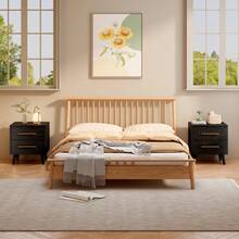 Mesita de Noche, mesita de Noche con 2 cajones, mesita de Noche Moderna con Asas de Metal, Mesa Auxiliar de sofá para Dormitorio, Sala de Estar(Negro) - Negro - Ver 6