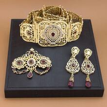 1 Set Elegante di Gioielli Medio Orientali Marocchini per Donna, Composto da Cintura in Vita, Orecchini e Spilla, Ciondolo a Goccia, Strass Colorati Intarsiati, Motivo Floreale Arabo Cavo, Adatto per Matrimoni Tradizionali e Festività