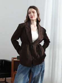 Áo khoác blazer nữ màu nâu có thắt lưng, thời trang và thanh lịch, phù hợp cho mùa xuân/hè, đi làm, công sở, đa năng, thích hợp cho mọi mùa. - màu nâu - Xem 6