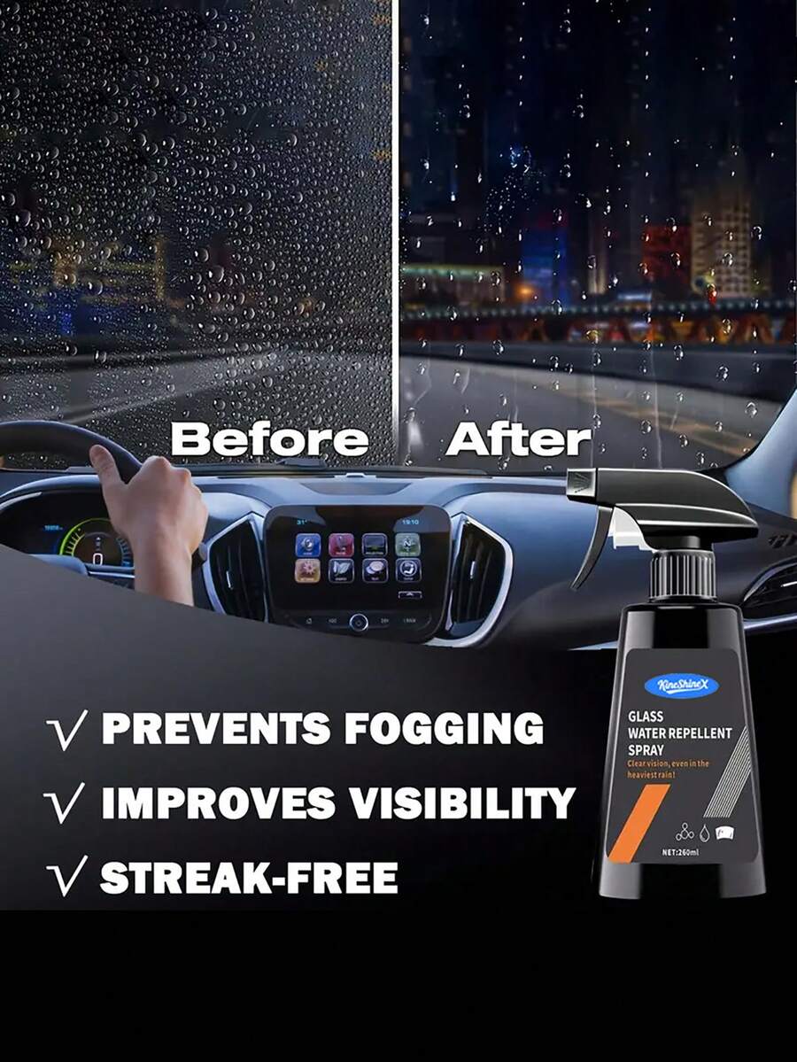 KineShineX Glass Water Repellent Spray, Car Rainproof And Waterproof Spray, Car Windshield And Rearview Mirror Water Repellent, Improve Visibility In Rainy Weather - Waterproof, Anti-Fog, Rainproof, Ultra-Clear Driving Vision In Rainy Weather - Multicolor - View 1