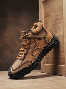 Zapatos casuales de media caña hechos a mano para hombres, zapatos deportivos simples y de moda con cordones, adecuados para uso diario, senderismo al aire libre, trekking, correr, color marrón, talla grande