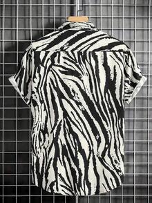 Men's Hawaiian Zebra Print Shirt Button Up Short Sleeve Collar Animal Print Shirt Tops Cheetah Print Topshalloween - 豹紋綠 - 查看 4