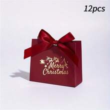 12入優雅聖誕禮品袋 深棕色 印有「Merry Christmas」字樣 節日禮品包裝 派對裝飾 可搭配紅、綠、金裝飾 個人或商業使用 精緻字體設計 金箔裝飾 (1/4/12入) - 彩色 - 查看 5