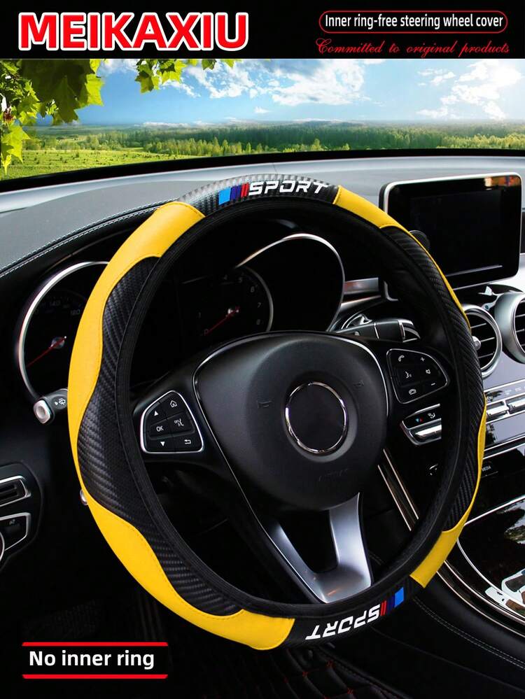 MEIKAXIU 1pc Carbon Fiber Leather Sport Car Steering Wheel Cover, Fits 14.5-15 Inch Steering Wheel, Automotive Accessories, Unisex, All Season,Car Accessories - SPORT CARBON FIBER - View 16