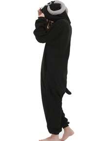 Bighorn Sheep Adult Men's Cartoon One-Piece Pajamas Autumn And Winter Thickened Animal One-Piece Pajamas Hooded Warm Home Clothes Halloween Costume Christmas Role Play Party Costume - màu đen - Xem 4