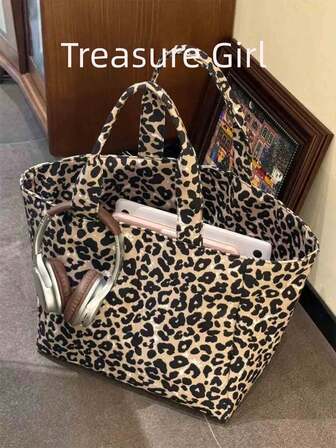 2025 New Leopard Print Canvas Tote Bag, High-End Casual Commuter Shoulder Bag With Large Capacity For Women, New Fall Winter Cheetah Print Purse For Women