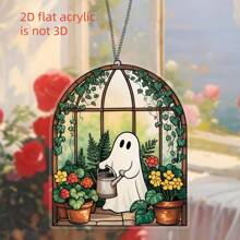 1pc Cute Ghost Greenhouse Sun Catcher Decoration, Halloween Ghost Acrylic Pendant, Gift For Plant Lovers, Halloween Home Decoration, 2D Flat Gift For Mom Halloween Decor Room Decor