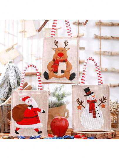 Artigos decorativos de Natal - Sacola de juta bordada tridimensional