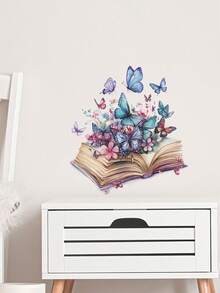 1 قطعة ملصق فني ملون بتصميم الفراشة والكتاب السحري - ملصق جداري ذاتي اللصق مقاوم للماء وقابل للإزالة، مثالي للغرف المعيشية والنوم والثلاجات المنزلية والزجاج والمرايا وديكور التجميل، يجعل ديكور المنزل أكثر إثارة للاهتمام