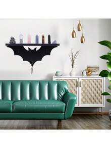 Estante de murciélago con 3 ganchos para llaves, estantes flotantes negros para la sala de estar - Habitación gótica de Halloween - Multicolor - Ver 6