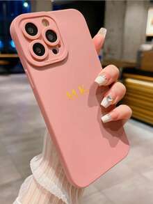 Minimalist Pink Letter Elements Customized Letter Name Straight Edge Precision Hole Simple Design Solid Material Anti-Fall Thickened Phone Case Minimalist Anti-Shock Couple Phone Case Soft Shell Compatible With Apple 17 16 15 14 Pro Max 13 12 11 Plus 2025phonecase Anniversary Gift Wedding Gift Personalized Gift For Parents Birthday Gift Women's Day Gift For Her Girl Power Celebration Valentine - Pink - View 2
