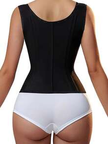 Body Shaper Shapewear Women Double Tummy Control Compression Waist Trainer Corset Adjustable Zipper And Hook-Eyes Flat Belly - 黑色 - 查看 6