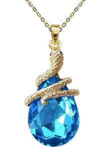 18k Gold Plated Water Drop Crystal Multicolor  Snake Pendant Necklace 16"+2"2025 - 湖藍色 - 查看 1