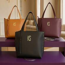 KS Karla Samenho cosmetics and accessories Elegant Women's Bag 2-Piece Kit Large Tote Bag With Shoulder Strap + Document Holder - 酒紅色 - 查看 3