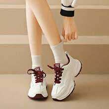 Women's New Thick Sole Sneakers, Lightweight Casual Shoes, Small White Shoes, Tennis Shoes, Versatile Running Shoes, Cute & Fashionable Lightweight Chunky Sneakers - Red - View 6