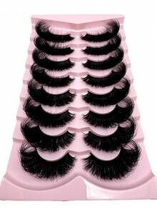 New 8 Pairs/Pack Natural Extension Thick Fluffy Volume False Eyelashes Dramatic Messy Mink Lashes Wispy Long Reusable Eyelashes 8D Volume Lasting Wispy False Eyelash Strips Foxy Eye Lifting Look Extension Full Eyelash Strip To Lengthen And Volumize The Outer Corner Of Your Eye Beauty Makeup Gift For Women & Girl - 黑色 - 查看 2