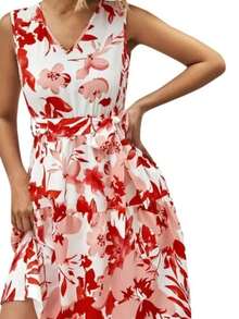 Vestido Corto tela ligera Satinado con estampado - Rojo cereza - Ver 2