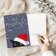 Christmas Greeting Card With Envelope - 1pc - "Have A Purrfect Christmas" Black Cat With Santa Hat Holiday Card For Anyone