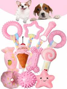 Happy Puppy Puppy Teething Toy, Puppy Feeding, Dog Supplies, Dog Accessories, Small Dog Chew Toy, Soft Rubber Ball With Colorful Rope, Durable, Easy To Clean, Suitable For Small Dogs, Interactive Toy (Pink) - Multicolor - View 4