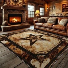 1pc Retro Western Cowboy Star-Themed Rustic Beige & Brown Area Rugs For Living Room, Floor Carpet For Bedroom, Carpets Home Decor Rugs, Homestay Hotel, Non-Slip Machine Washable Carpet, Home Decor Room Decor - Style 1 - View 2