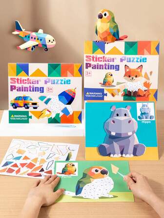 8pcs 3D Geometric Shape Collage Animal And Vehicle Stickers, Children's DIY Handcraft Sticker Toys, Creative Handicraft Supplies, Boys And Girls' Handicraft Activity Kits, Suitable As Christmas Gifts.