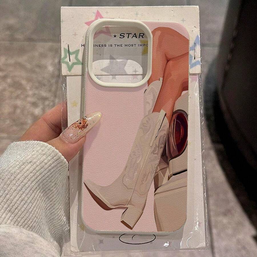 1 pieza Funda de teléfono con patrón de rayas azules de bota de vaquero vintage occidental de TPU compatible con iPhone/compatible con teléfonos inteligentes Redmi - Blanco - Ver 1