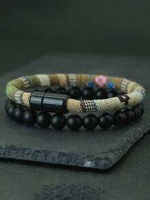 Noter 2件/套 手工石珠手链吊坠 磁性波西米亚风手链 男士饰品 - 男士手繩手鍊套裝 - 查看 8