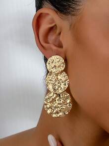 1 đôi bông tai kẹp kiểu dáng châu Âu và Mỹ phóng khoáng, cá nhân hóa, dập nổi dành cho nữ - Vàng - Xem 2