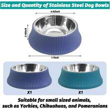 Kathson 2PCS Stainless Steel Dog Bowls Set Removable No Tip Puppy Food And Water Feeder Bowl Basic Metal Small Dog Bowls For Dogs Cats Rabbit Guinea Pigs Ferret FUOT - 羅馬柱(藍色,綠色) - 查看 7