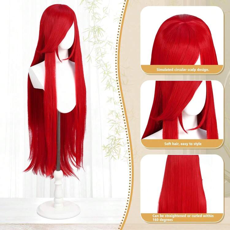 Party Wig-100cm / 40inch Universal Anime Costume Wig With 2 Hair Caps Cosplay, Halloween & Themed Parties (Red) - 深棕色 - 查看 8
