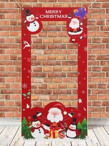 1pc Christmas Decor Vinyl Photo Frame Decoration Banner,Santa Claus Snowman Penguin Design Photo Booth Props Frame Decor,Christmas Party Decoration For Birthday & Holiday Celebrations,Merry Christmas Backdrop Banner,Holiday Party Background Decor,Festive Backdrop Banner,Christmas Decoration,Xmas Decor