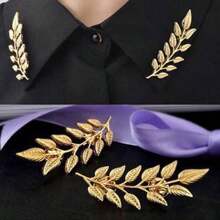 1 Pair Gold Leaf Lapel Pin, Unisex Shirt/Suit Collar Clip, Couple Accessory
