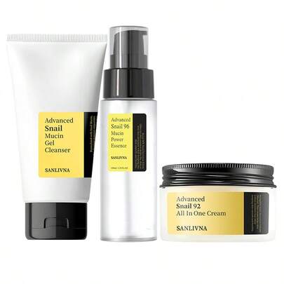 3 件套高级蜗牛粘蛋白能量护肤套装，含 96% 精华液和 92% 面霜和洁面乳，均匀肤色，减少细纹，保湿提亮，适合暗沉肌肤和细纹，韩国护肤品