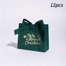 12入優雅聖誕禮品袋 深棕色 印有「Merry Christmas」字樣 節日禮品包裝 派對裝飾 可搭配紅、綠、金裝飾 個人或商業使用 精緻字體設計 金箔裝飾 (1/4/12入) - 彩色 - 查看 6