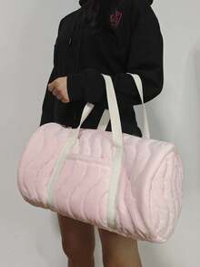 Joyeuse Casual Cute Dopamine Style Lightweight Soft Plush Puffy Down Knitting Quilt Bag Pink Luggage Bag Duffel Bag For Girls And Women Perfect For Gift Bag And For Fall Essential For Gym And Sport