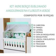 Kit Mini Berço Menina Menino com Trança Sublimado Light 10 Peças - Amiguinhos Da Floresta Verde - Visão 6