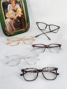 5pcs Square Fashion Large Frame Men's Clear Lens Glasses, Suitable For Daily Wear