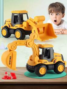 1pc Mini Children Excavator Bulldozer Toy Vehicle, Inertial Engineering Car Toy, Gift For 3 4 5 6 Year Old Boys And Girls - Multicolor - View 6