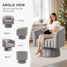 KORSER Swivel Accent Chair,360°Swivel Barrel Chair, Modern Swivel Chair With Velvet Fabric, Mid-Century Swivel Chair With Wide Upholstered, Round Swivel Armchair For Living Room, Lounge, Bedroom - 灰色 - 查看 6