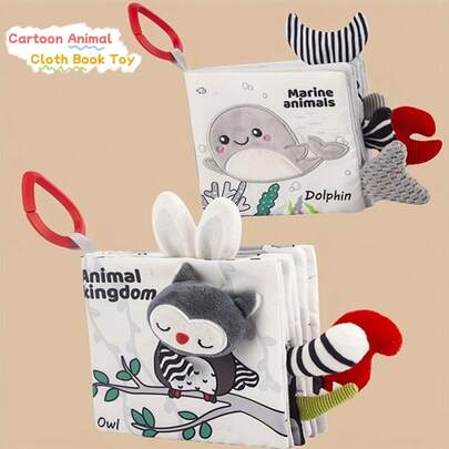 BBSKY Black & White Cloth Book, Early Education Book With 3D Tail, Baby Won't Bite, Infant Cognitive Toy