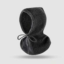 1pc Women's Drawstring Balaclava Solid Color Knit Hat, Neck Warmer Wool Detachable Hoodie, Casual Streetwear - Dharma Hat - View 17
