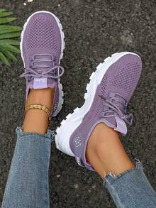 FZY Ventilating Mesh Sports Shoes] Lightweight And Breathable Mesh Sports Shoes With EVA Sole, Comfortable Ankle Support, Lace-Up Low-Top Running And Tennis Shoes, Suitable For Both Men And Women, Retro Style, Suitable For All Seasons, Fitness Shoes, Elegant Women's Sports Shoes, Perfect For Wearing On Valentine's Day, Multi-Functional Suitable For Middle-Aged And Elderly Women's Shoes, Fashionable Women's Winter Sports Shoes, A Must-Have Item For Valentine's Day Outfits, Discounted Women's Shoes, Winter Lady's Hiking Shoes - 紫色 - 查看 4