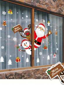 全新 43 片装圣诞雪花玻璃窗贴，圣诞贴花装饰节日雪花圣诞老人驯鹿雪人贴花，圣诞装饰贴纸，节日排队装饰
