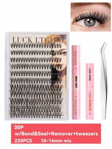 220 buc. Gene false cluster - (gradient natural 10-16 mm), extensii de gene false DIY, naturale, voluminoase, pufoase și ușoare, din material textil 3D, subțiri, ultra-moi și reutilizabile, lucrate manual - perfecte pentru purtare zilnică, întâlniri, petreceri, nunți, ședințe foto și creații artistice personalizate cu gene.