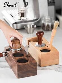 shoxil 1pc Coffee Tamper Base, Coffee Machine Portafilter Accessory, Coffee Portafilter Holder, Solid Wood Tamper Stand, Powder Distribution Base, Tamper Aid Tool, Beechwood/Walnut Wood