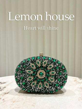 1 件祖母绿闪光奢华水钻晚宴包，时尚优雅的手拿包，新娘结婚包，配有可拆卸肩带，适合正式活动、婚礼、派对、节日